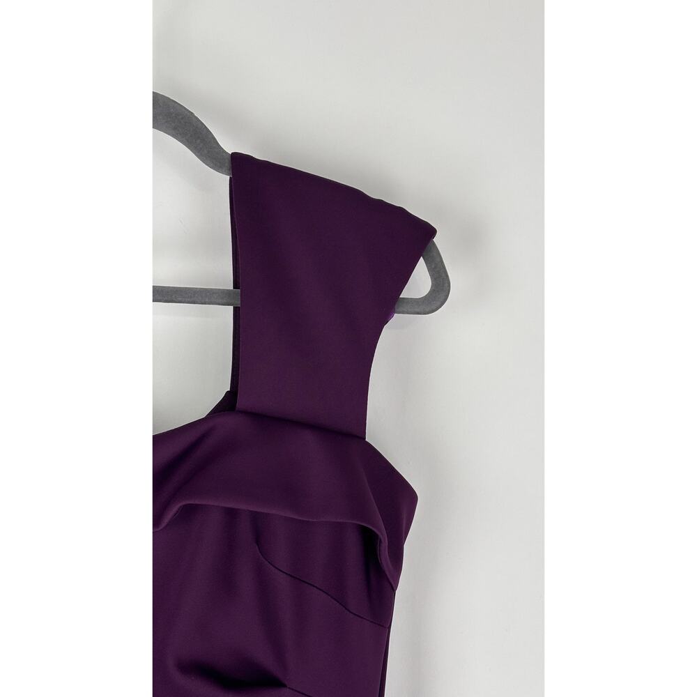 Xscape Lenore Techno Scuba Asymmetrical Neckline Maxi Dress Plum Womens Size 16 - Picture 6 of 12